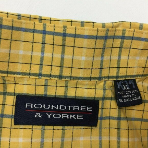 Roundtree & Yorke Mens Plaid Yellow Blue Short Sleeved Shirt Size XL - Picture 6 of 6